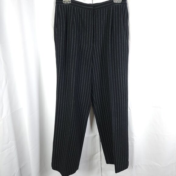 Talbots Womens 8 29x28 Black Striped Wool Silk Blend Career Work Dress Pants USA - Picture 1 of 6